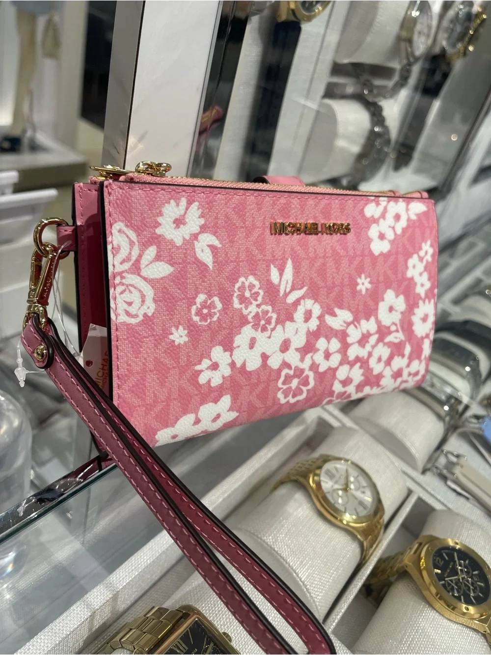 MICHAEL KORS Jet Set Travel Lg Double Zip Printed Signature Logo Wristlet Wallet